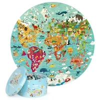 "4RWD wereldkaartpuzzel rond – 150 stukjes – educatieve kinder puzzel"