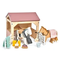 Tender Leaf Toys houten pony stal met twee pony’s bij Het Speellab.