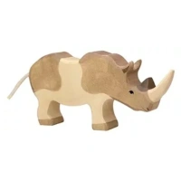 Holztiger neushoorn van 20 cm als handgemaakte houten speelfiguur.