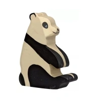 Holztiger Pandabeer zittend van 12 cm als handgemaakte houten dierfiguur.