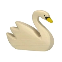 Elegante witte houten zwaan van Holztiger, handgemaakt van esdoornhout, te koop bij speelgoedwinkel Het Speellab in Dwingeloo.