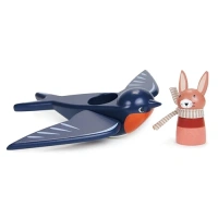 Tender Leaf Swifty Bird houten zwaluwfiguur met Spud het konijntje van Het Speellab.