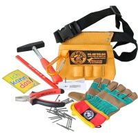 Leren gereedschapsgordel met hamer en accessoires voor kinderen.