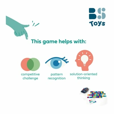 uitleg spel BS Toys Brain Race spel – educatief tafelspel voor kinderen en gezinnen, met houten schijven en voorbeeldkaarten het speellab