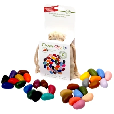 Crayon Rocks 32 stuks in katoenen zakje voor openeinde spel verkrijgbaar bij Het Speellab.