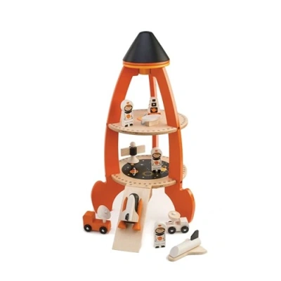 Duurzame houten STEM speelgoed met raket en astronaut voor openeinde spel.