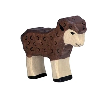 Handgemaakt houten dierfiguur zwart lammetje van het merk Holztiger 7 cm verkrijgbaar bij het Speellab