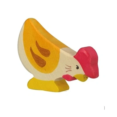 Handgemaakt houten dierfiguur pikkende kip van het merk Holztiger 8 cm online te koop bij het Speellab