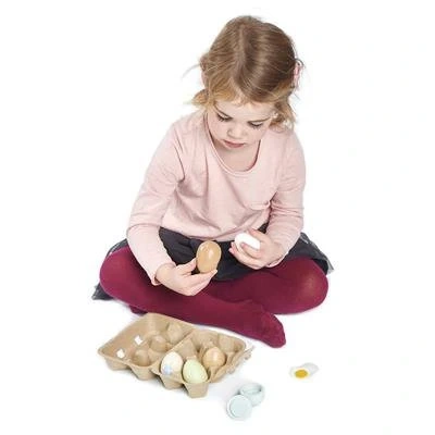 Tender Leaf houten eieren met eierdoos voor fantasierijk spel.