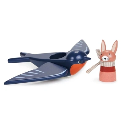 Tender Leaf Swifty Bird houten zwaluwfiguur met Spud het konijntje van Het Speellab.
