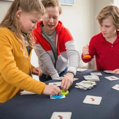 Kinderen in Nederland spelen het snelle BS Toys Kroko's Sok Memory reactiespel aan tafel