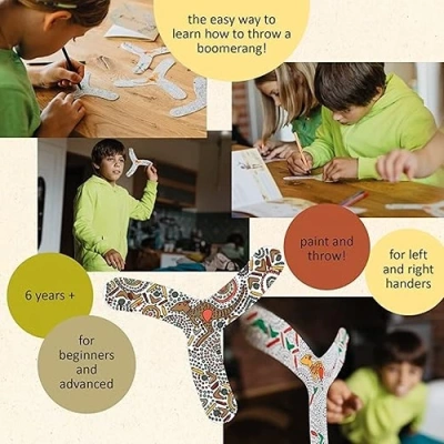 Binnenboemerang waarmee kinderen spelenderwijs leren gooien.