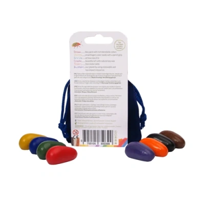Achterkant van de verpakking van de 8 waskrijtjes van crayon rocks