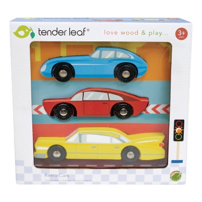 De 3 retro auto's in doos verpakking van Tender Leaf
