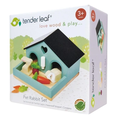 Duurzame houten huisdierenset met konijn, cavia en accessoires.