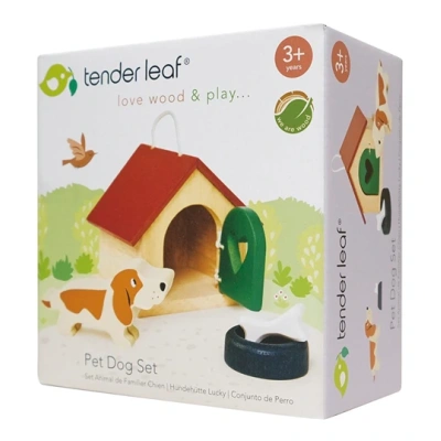 Complete houten hondenhok speelset Pet Dog Set van Tender Leaf Toys met alle accessoires bij het Speellab
