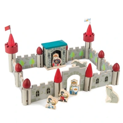 kasteel staat opgebouwd, een open ended houten wolf kasteel verkrijgbaar bij Het Speellab