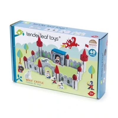 Tender Leaf Toys Wolf Castle groot houten speelgoed ridderkasteel met ophaalbrug in doos verkrijgbaar bij Het Speellab